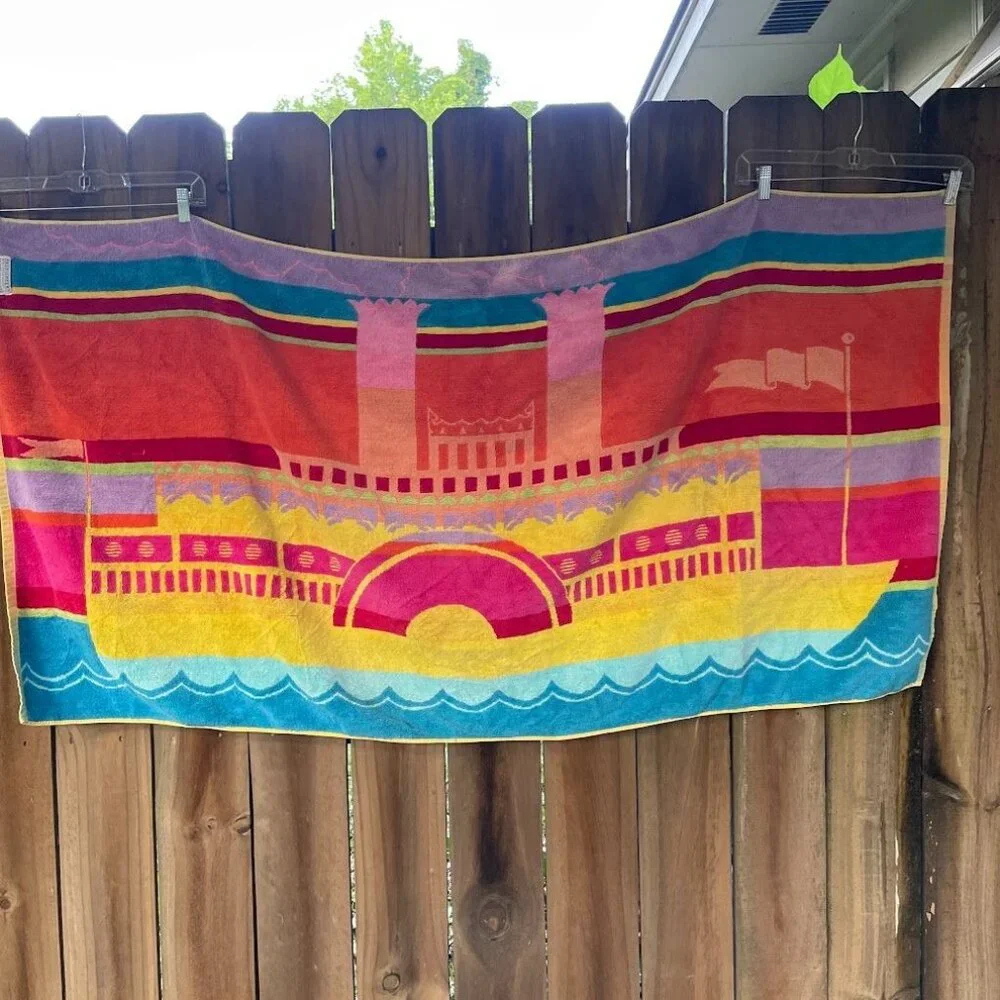 Vintage 60s FASHIONEER Riverboat BEACH TOWEL 30